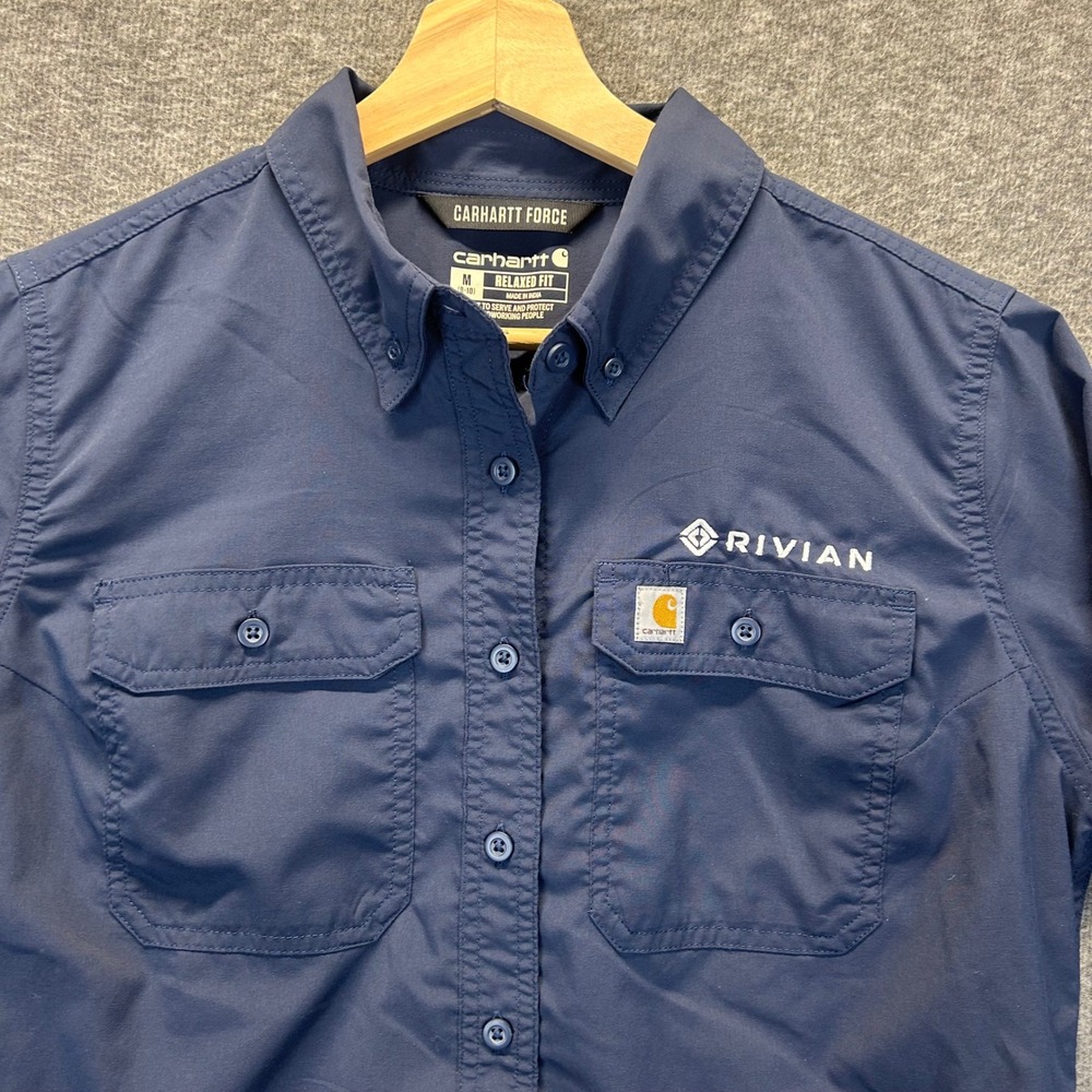 Carhartt Force Rivian Navy Blue Relaxed Fit Work Shirt TW5291-W Womens Medium